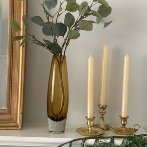 Aseda Gasbruk Glass Vase Torpedo Amber 11” Sweden Bo Lundstrom 1970s Scandinavia